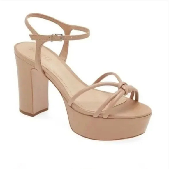 Schutz Kelsie Platform Heels 10.5 Tan NWOT Leather Strappy Knot Cocktail Sandals - Picture 1 of 7